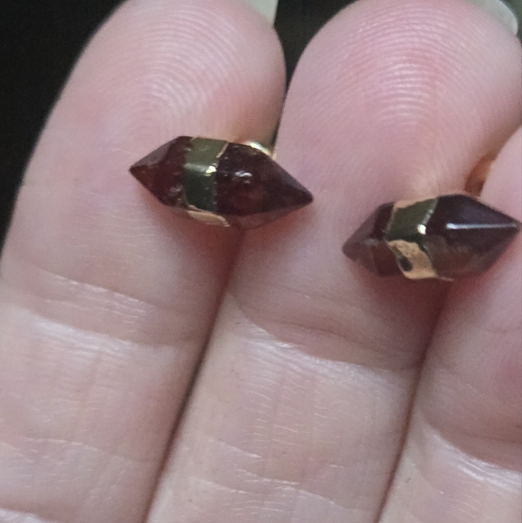 Garnet natural crystal gemstone pillar sterling & gold earrings - Picture 4 of 9
